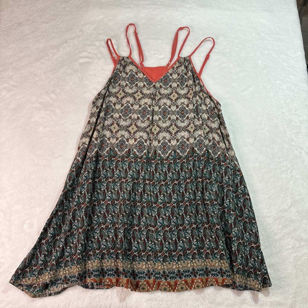 C'isa Womens Sun Dress Straps Flowy Green Coral Adjustable Straps Open‎ Back